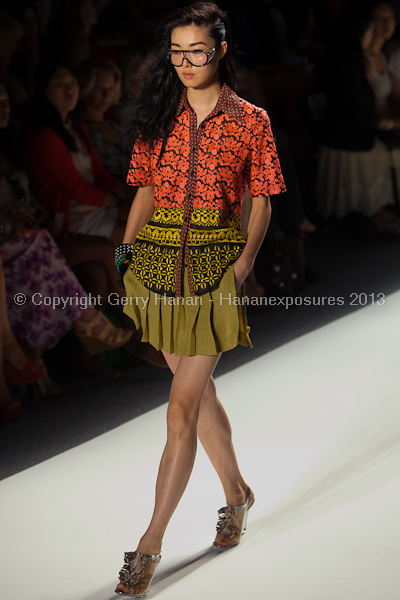 A model on the runway at the Tracy Reese SS2013 show at New York Mercedes-Benz Fashion Week.