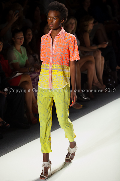 A model on the runway at the Tracy Reese SS2013 show at New York Mercedes-Benz Fashion Week.