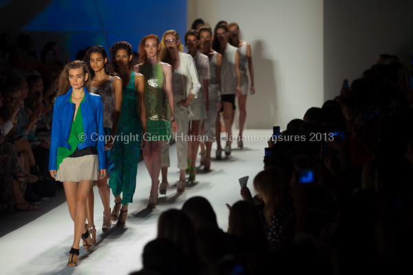 A model on the runway at the Tracy Reese SS2013 show at New York Mercedes-Benz Fashion Week.