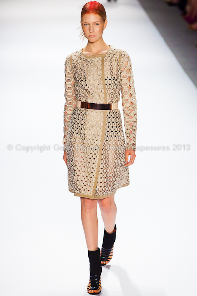 A model on the runway at the Vivienne Tam SS2013 show at New York Mercedes-Benz Fashion Week.