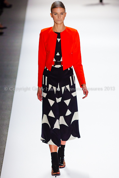 A model on the runway at the Vivienne Tam SS2013 show at New York Mercedes-Benz Fashion Week.