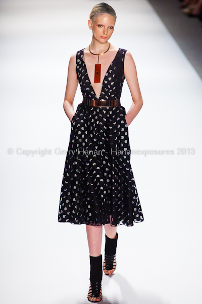 A model on the runway at the Vivienne Tam SS2013 show at New York Mercedes-Benz Fashion Week.