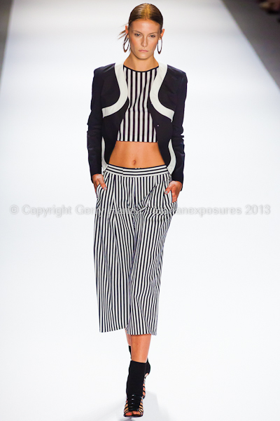 A model on the runway at the Vivienne Tam SS2013 show at New York Mercedes-Benz Fashion Week.