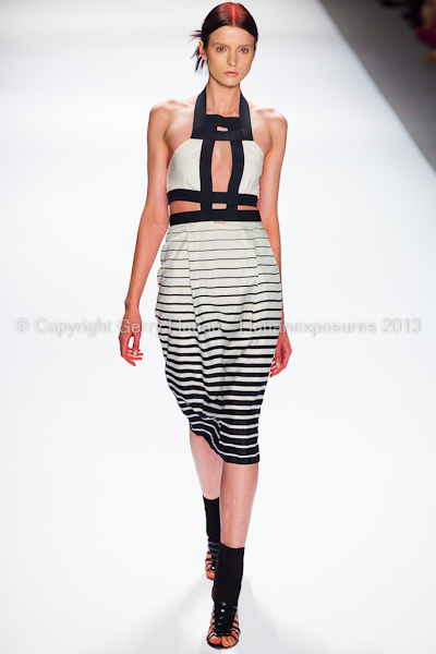 A model on the runway at the Vivienne Tam SS2013 show at New York Mercedes-Benz Fashion Week.