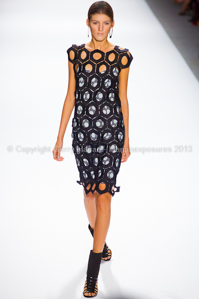 A model on the runway at the Vivienne Tam SS2013 show at New York Mercedes-Benz Fashion Week.