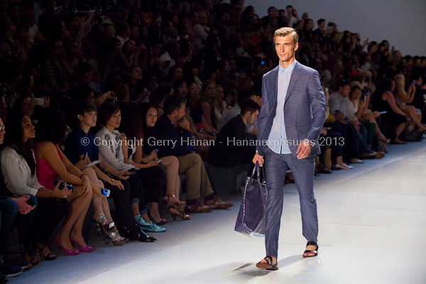 A model on the runway at the Vlov Qingqing Wu SS2013 show at New York Mercedes-Benz Fashion Week.