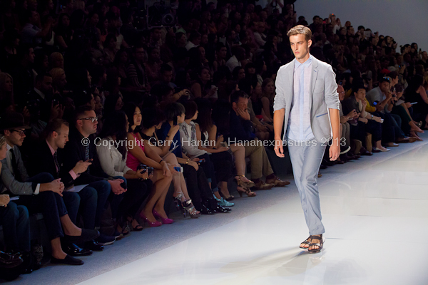 A model on the runway at the Vlov Qingqing Wu SS2013 show at New York Mercedes-Benz Fashion Week.