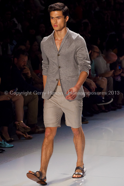 A model on the runway at the Vlov Qingqing Wu SS2013 show at New York Mercedes-Benz Fashion Week.