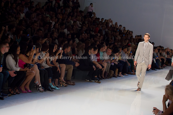 A model on the runway at the Vlov Qingqing Wu SS2013 show at New York Mercedes-Benz Fashion Week.