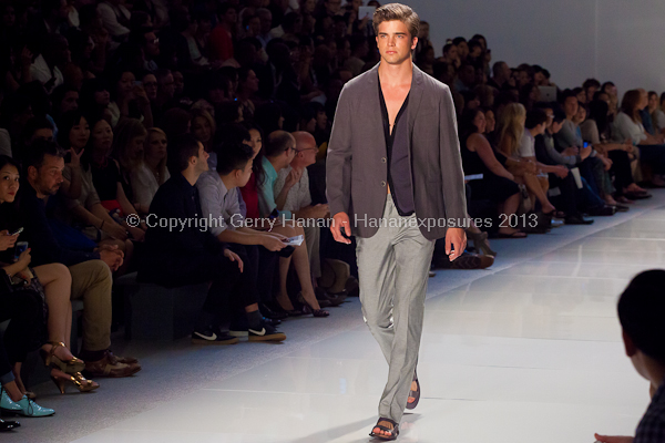 A model on the runway at the Vlov Qingqing Wu SS2013 show at New York Mercedes-Benz Fashion Week.