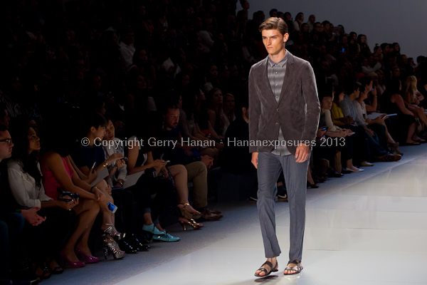 A model on the runway at the Vlov Qingqing Wu SS2013 show at New York Mercedes-Benz Fashion Week.