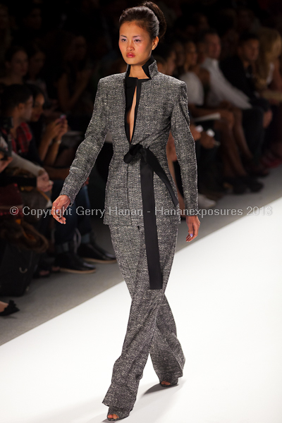 A model on the runway at the Zang Toi SS2013 show at New York Mercedes-Benz Fashion Week.