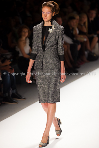 A model on the runway at the Zang Toi SS2013 show at New York Mercedes-Benz Fashion Week.