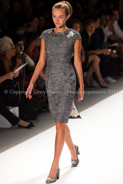 A model on the runway at the Zang Toi SS2013 show at New York Mercedes-Benz Fashion Week.