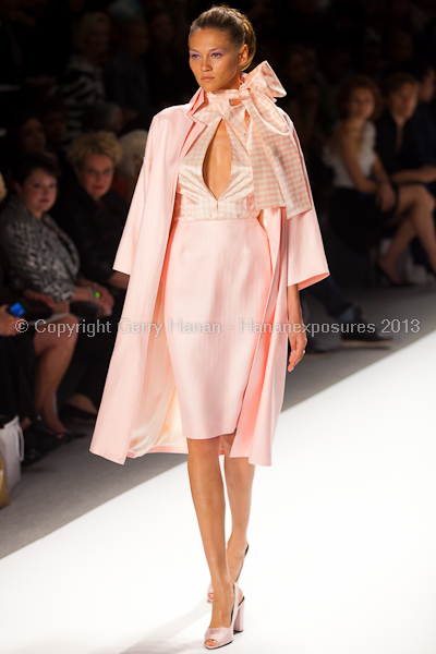 A model on the runway at the Zang Toi SS2013 show at New York Mercedes-Benz Fashion Week.