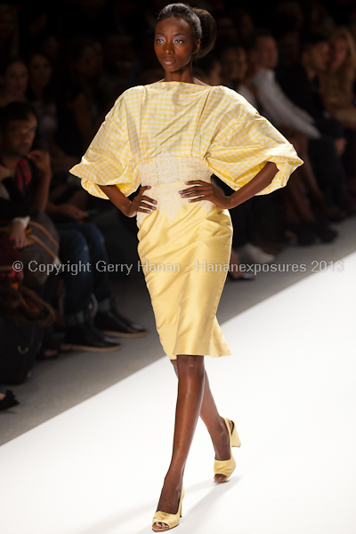 A model on the runway at the Zang Toi SS2013 show at New York Mercedes-Benz Fashion Week.