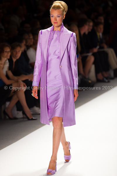 A model on the runway at the Zang Toi SS2013 show at New York Mercedes-Benz Fashion Week.