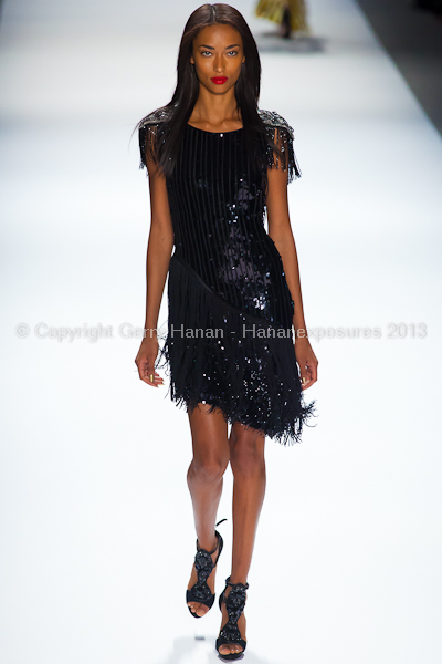 A model on the runway at the Carlos Miele SS2013 show at New York Mercedes-Benz Fashion Week.