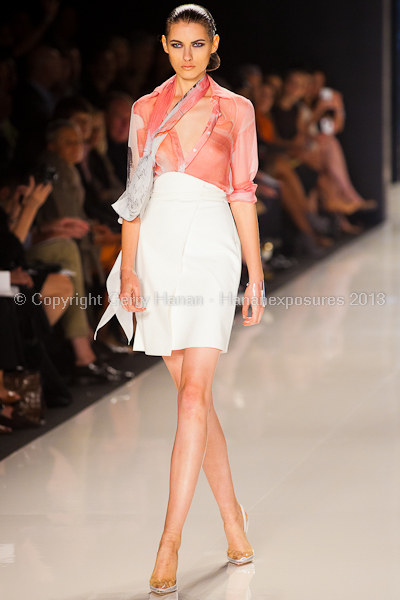 A model on the runway at the Chado Ralph Rucci SS2013 show at New York Mercedes-Benz Fashion Week.