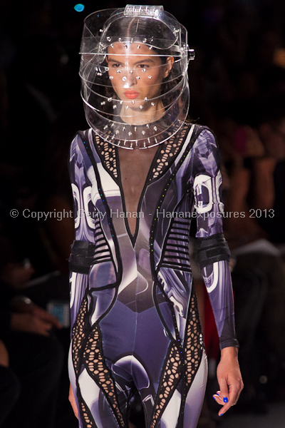 A model on the runway at the Falguni Shane Peacock SS2013 show at New York Mercedes-Benz Fashion Week.