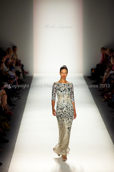 A model on the runway at the Farah Angsana SS2013 show at New York Mercedes-Benz Fashion Week.