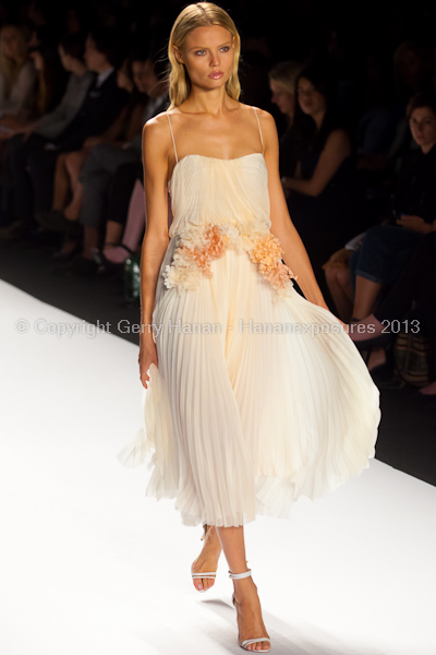 A model on the runway at the J Mendel SS2013 show at New York Mercedes-Benz Fashion Week.