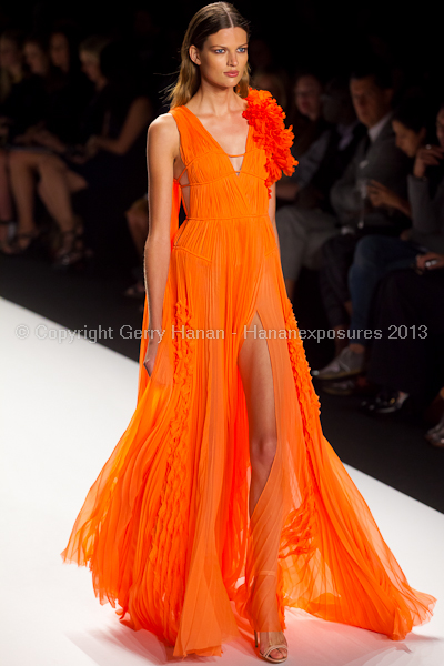 A model on the runway at the J Mendel SS2013 show at New York Mercedes-Benz Fashion Week.