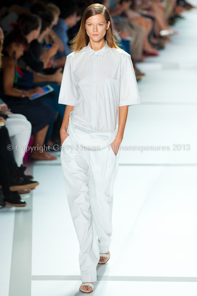 A model on the runway at the Lacoste SS2013 show at New York Mercedes-Benz Fashion Week.