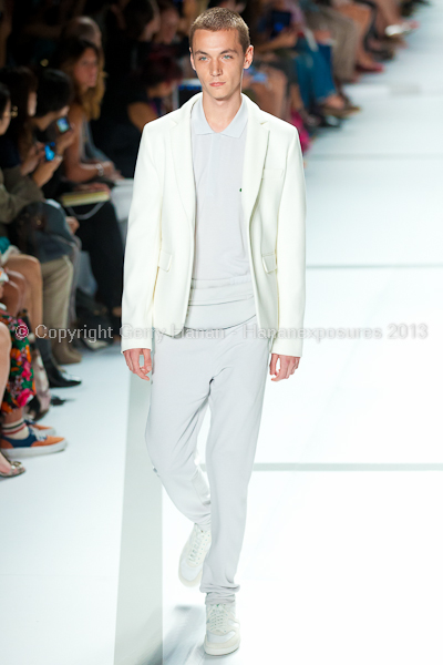 A model on the runway at the Lacoste SS2013 show at New York Mercedes-Benz Fashion Week.