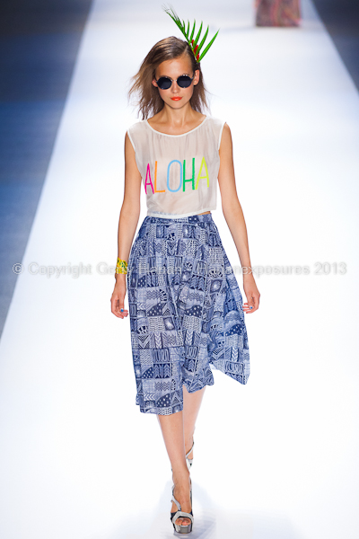 A model on the runway at the Mara Hoffman SS2013 show at New York Mercedes-Benz Fashion Week.