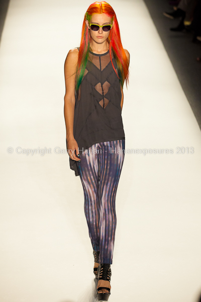 A model on the runway at the Nicole Miller SS2013 show at New York Mercedes-Benz Fashion Week.