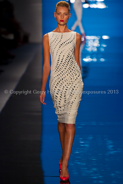 A model on the runway at the Reem Acra SS2013 show at New York Mercedes-Benz Fashion Week.