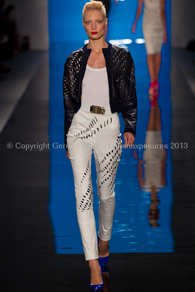 A model on the runway at the Reem Acra SS2013 show at New York Mercedes-Benz Fashion Week.