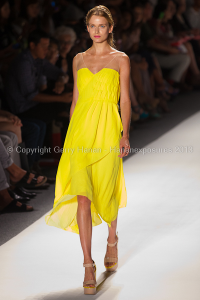 A model on the runway at the Son Jung Wan SS2013 show at New York Mercedes-Benz Fashion Week.