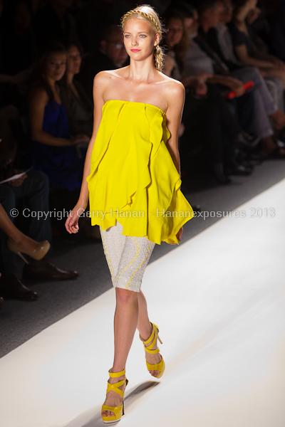 A model on the runway at the Son Jung Wan SS2013 show at New York Mercedes-Benz Fashion Week.