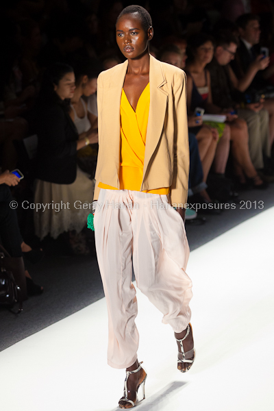 A model on the runway at the Tracy Reese SS2013 show at New York Mercedes-Benz Fashion Week.