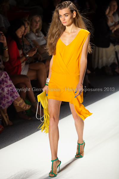 A model on the runway at the Tracy Reese SS2013 show at New York Mercedes-Benz Fashion Week.