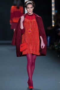 A model on the runway walking for the Anna Sui FW2013 show during Mercedes-Benz New York Fashion Week at the Lincoln Center in Manhattan, New York City.. Please email us to buy this image for online or print use of any nature for any length of time.