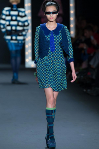 A model on the runway walking for the Anna Sui FW2013 show during Mercedes-Benz New York Fashion Week at the Lincoln Center in Manhattan, New York City.. Please email us to buy this image for online or print use of any nature for any length of time.