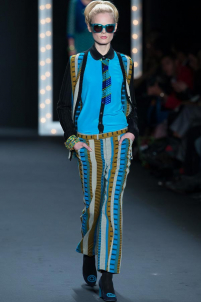 A model on the runway walking for the Anna Sui FW2013 show during Mercedes-Benz New York Fashion Week at the Lincoln Center in Manhattan, New York City.. Please email us to buy this image for online or print use of any nature for any length of time.