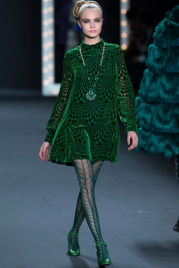 A model on the runway walking for the Anna Sui FW2013 show during Mercedes-Benz New York Fashion Week at the Lincoln Center in Manhattan, New York City.. Please email us to buy this image for online or print use of any nature for any length of time.