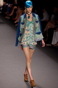 A model on the runway walking for the Anna Sui SS2013 show during Mercedes-Benz New York Fashion Week at the Lincoln Center in Manhattan, New York City.. Please email us to buy this image for online or print use of any nature for any length of time.