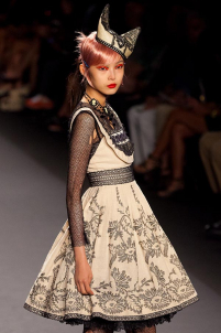 A model on the runway walking for the Anna Sui SS2013 show during Mercedes-Benz New York Fashion Week at the Lincoln Center in Manhattan, New York City.. Please email us to buy this image for online or print use of any nature for any length of time.