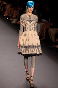 A model on the runway walking for the Anna Sui SS2013 show during Mercedes-Benz New York Fashion Week at the Lincoln Center in Manhattan, New York City.. Please email us to buy this image for online or print use of any nature for any length of time.