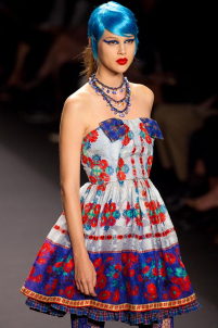 A model on the runway walking for the Anna Sui SS2013 show during Mercedes-Benz New York Fashion Week at the Lincoln Center in Manhattan, New York City.. Please email us to buy this image for online or print use of any nature for any length of time.