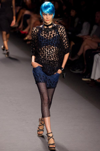 A model on the runway walking for the Anna Sui SS2013 show during Mercedes-Benz New York Fashion Week at the Lincoln Center in Manhattan, New York City.. Please email us to buy this image for online or print use of any nature for any length of time.